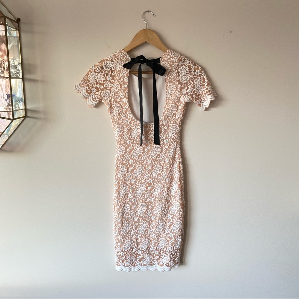 Pink and white Lace Dress with Black Bow - Picture 5 of 9